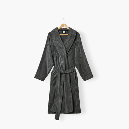 Sasha unisex bathrobe in Basalt and black cotton