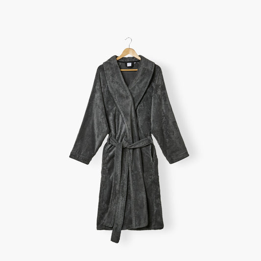 Sasha unisex bathrobe in Basalt and black cotton