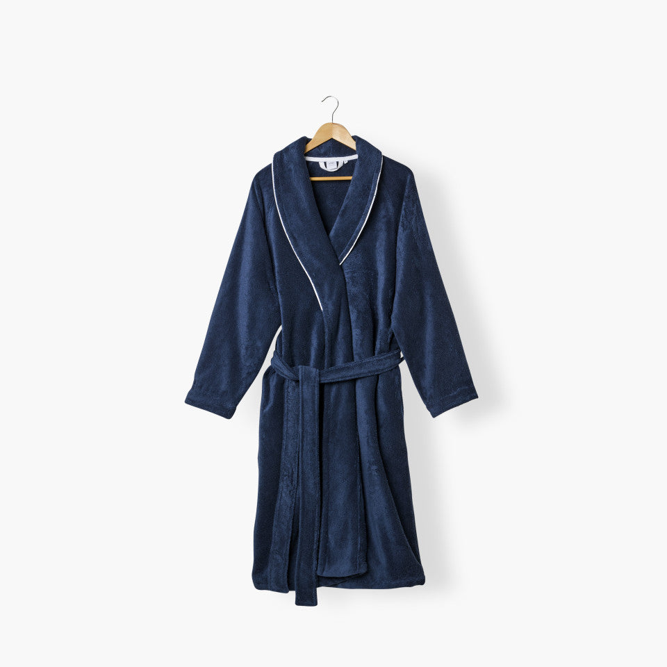 Sasha unisex bathrobe, navy and white cotton