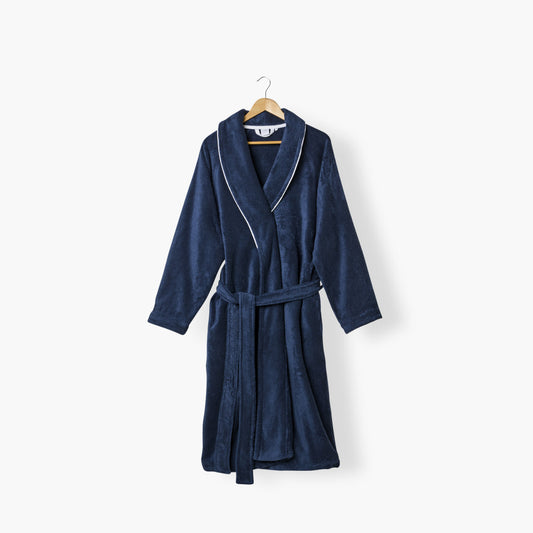Sasha unisex bathrobe, navy and white cotton