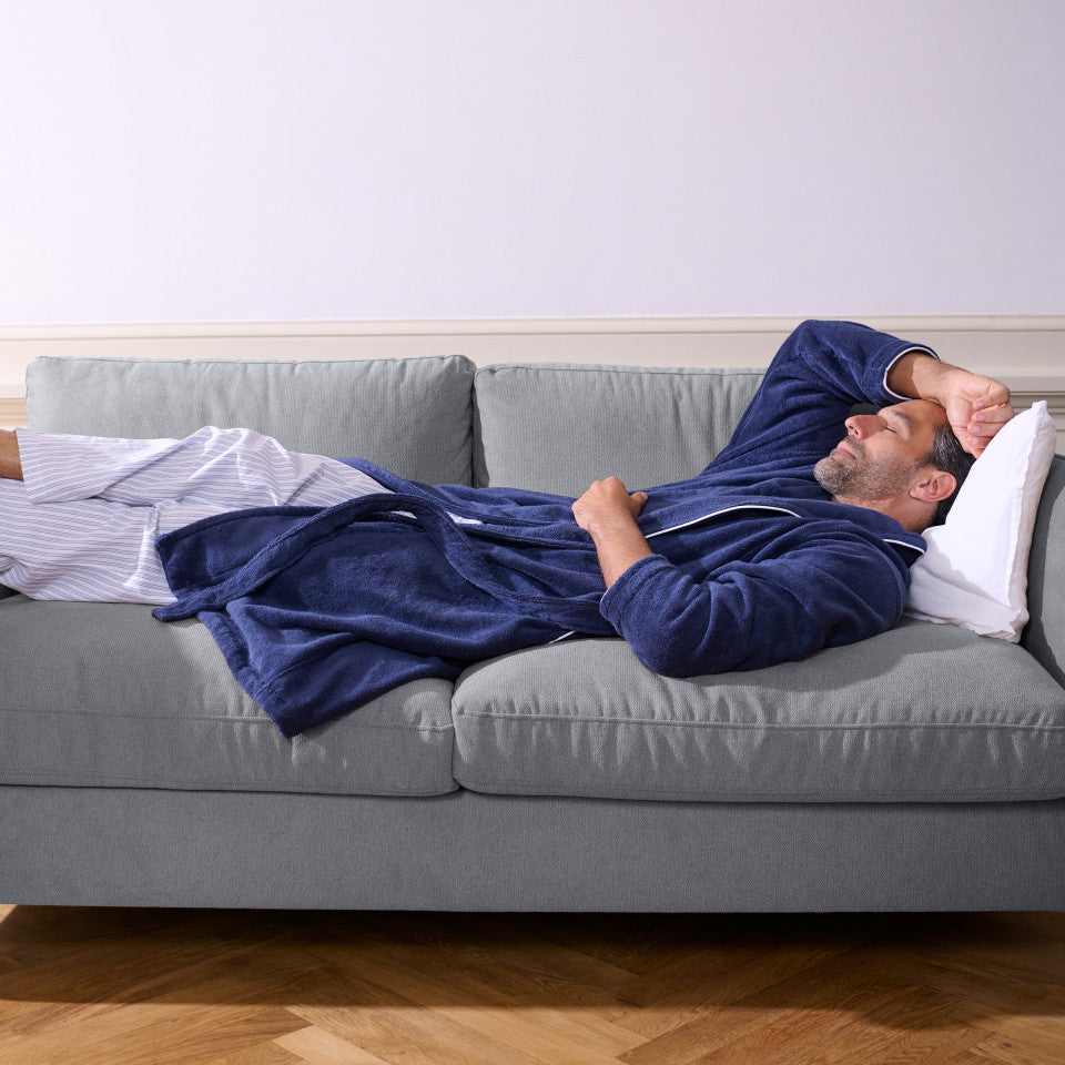 Sasha unisex bathrobe, navy and white cotton