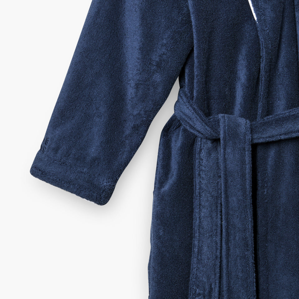 Sasha unisex bathrobe, navy and white cotton