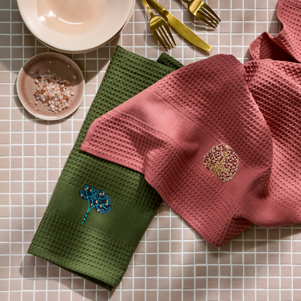 Honeycomb cotton tea towel, Volupté rosewood