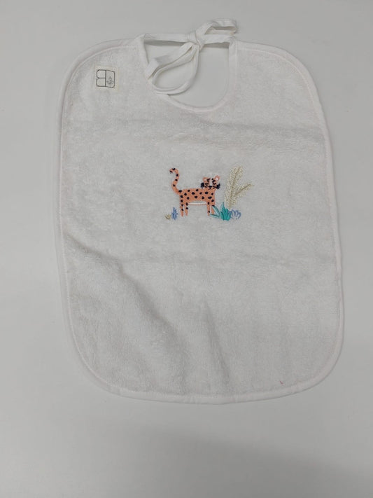 TRIBU Cotton bib towel embroidered leopard Ivory