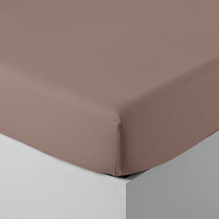 NEO taupe fitted sheet percale cotton